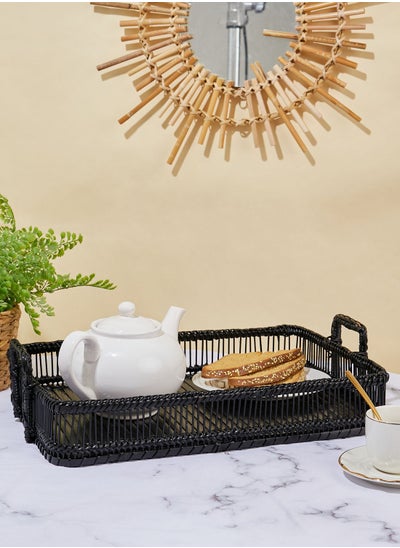 Buy Black Rattan Rectangle Storage Tray in Saudi Arabia