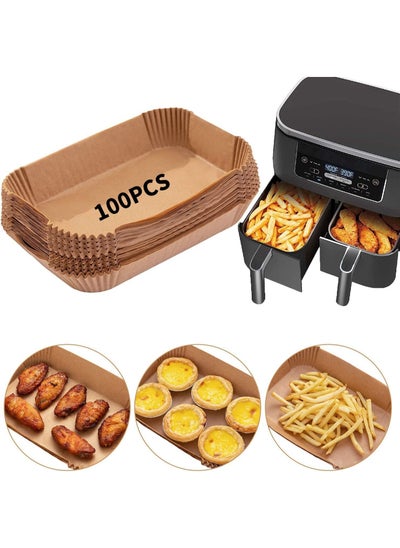 Buy Air Fryer 100-Pack Rectangular Paper Lined Disposable Double Air Fryer with 2 Baskets 8 Qt/7 Liter and Up, 8.6x5.5 Inch Rectangular Parchment Paper in Saudi Arabia