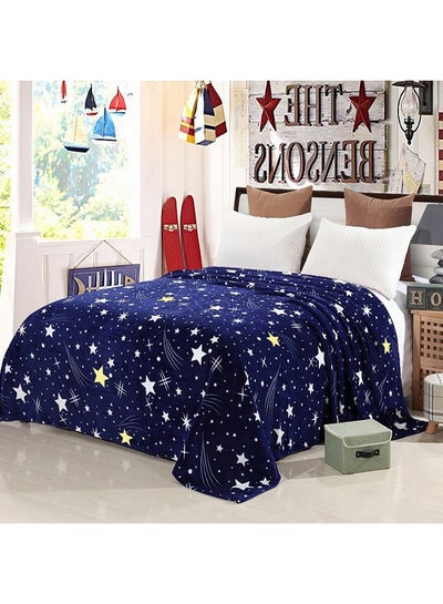Buy Beautiful Stars Design Soft Fluffier Blanket Microfibre King Size Flannel Stars Printed Bed Blanket Blue/White in UAE