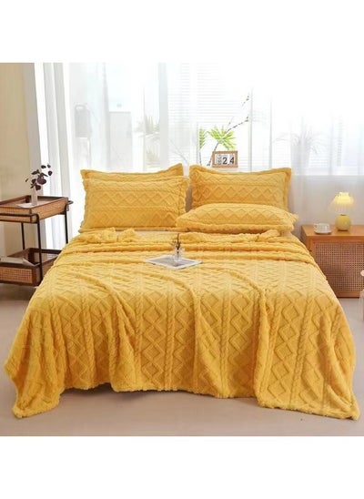 Buy COMFY SOFT & FLUFFY 3PC BLANKET SET KINGSIZE- 1 BLANKET & 2 PC PILLOW COVER SET YELLOW in UAE