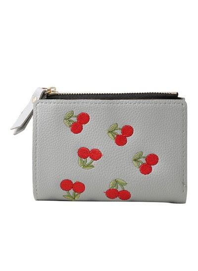 Buy Cherry Embroidered Fashion Bi-Fold Wallet Grey/Red in UAE