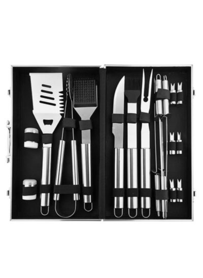 Buy 18-Piece BBQ Tools Set Portable Stainless Steel Barbecue Outdoor Indoor Grilling Utensil for Camping with Aluminium Case in UAE