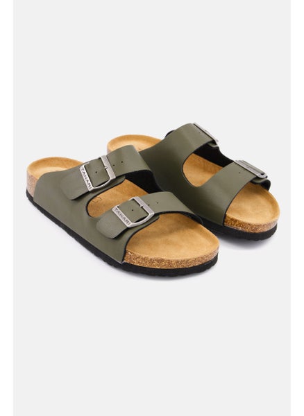 اشتري Men Plain Slip On Cork Sandals, Army Green في الامارات