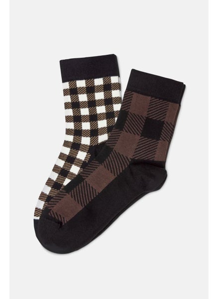 Buy Men 2 Pairs Plaid Socks, Brown and Black in UAE