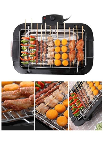 Buy Smokeless Indoor/Outdoor Electric Grill Portable Tabletop Grill Kitchen BBQ Grills Adjustable Temperature Control,Removable Water Filled Drip Tray,2000W,Black in UAE