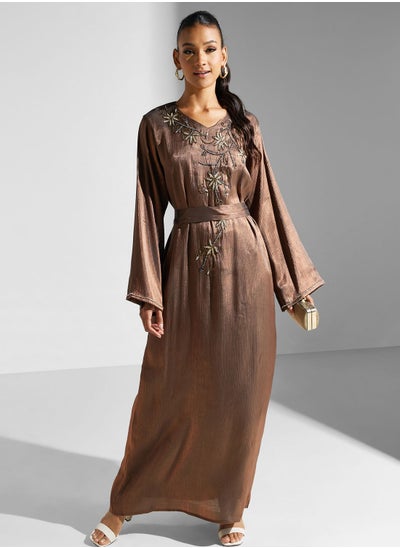 اشتري Embellished Belted Jalabiya في السعودية