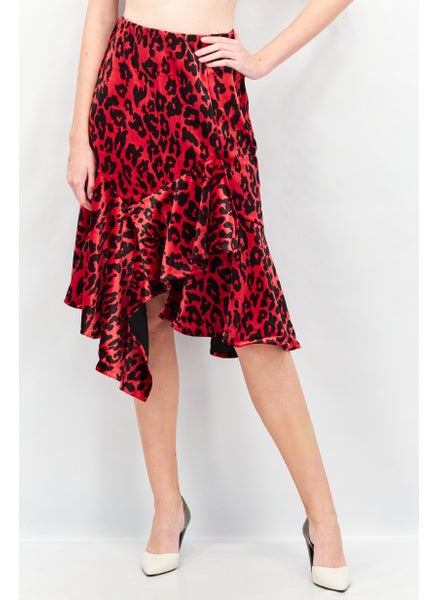 اشتري Women Allover Print Midi Skirt, Red/Black في الامارات