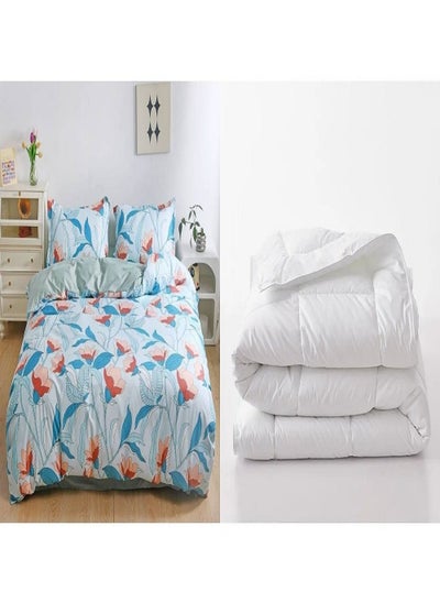 اشتري 5-Piece Duvet & Cover Set, Single Size, 1 Duvet-160x210 cm, Duvet Cover- 160x210 cm, Fitted Sheet- 120x200x25 cm, Pillow Cover- 48x74 cm في الامارات