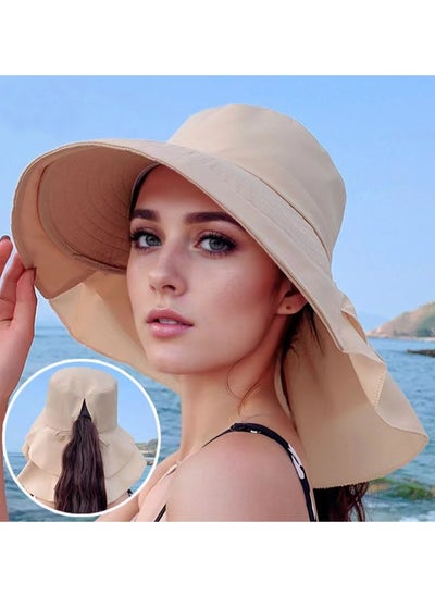 Buy Women's sun hat, wide brim, UV resistant sun hat, summer beach foldable sun hat in UAE