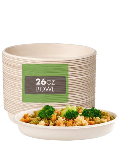 اشتري 50 Pack Paper Bowls, 26 OZ Disposable Biodegradable Compostable Bowls Bulk, Microwavable Eco-friendly Bagasse Bowls, Heavy-duty Bowls Perfect for Milk Cereals, Snacks, Salads, Sauce, Ice Cream في السعودية