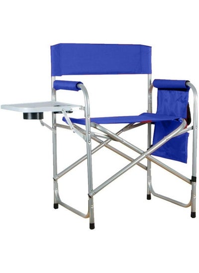 Buy Folding chair with storage pocket and side table with two cup slots for camping and trekking, blue in Saudi Arabia