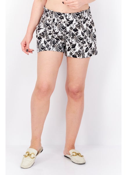 اشتري Women Floral High Waist Basic Short, Black/White في الامارات