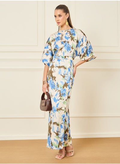 Buy Abstract Print Batwing Sleeves Shift Maxi Dress in Saudi Arabia