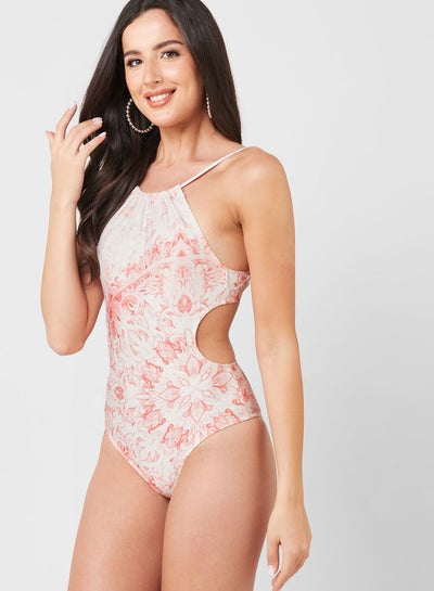 Buy Printed Swimsuit With Cutout Detail in UAE