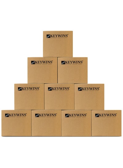 اشتري Keywins®  10 صناديق تخزين ثلاث طبقات مع مقابض -مقاس صندوق من الورق المقوى للتنقل والتعبئة والشحن والأرشيف - عبوة من 10 قطع مع 10 قطع (العناية بالملصق) 100٪ قابلة لإعادة التدوير - H35 x W35 x D25cm- في الامارات