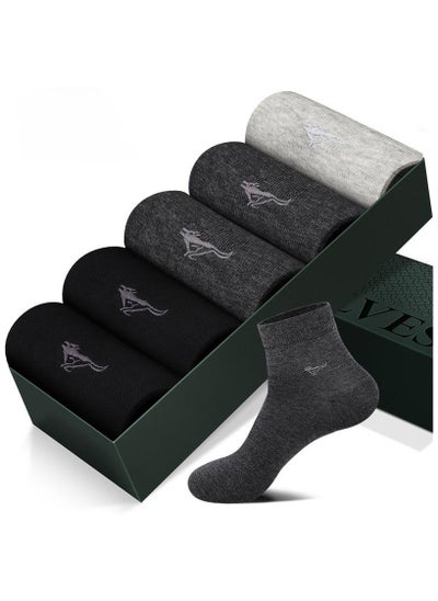 اشتري 5 Pairs Of Boxed Men's Casual Breathable Business Style Mid Length Socks في الامارات