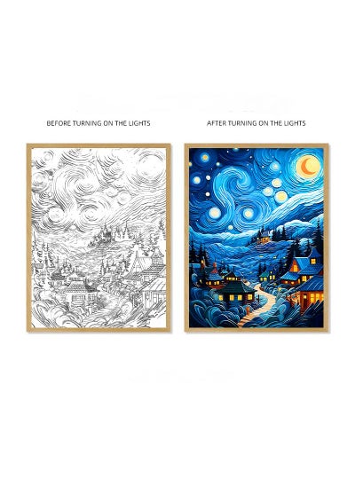 Buy Van Gogh Lighting Painting Decoration 3 Colors LED Light Painting Wall Decoration Art Of Light And Shadow Photo Frames LED Luminous Photo Frame Family Bedroom Living Room Night Lights in Saudi Arabia