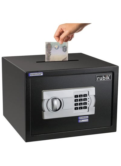 اشتري Safe Box with Cash Deposit Drop-In Slot on Top A4 Document Size for Home Office (25x35x25cm) Black في الامارات