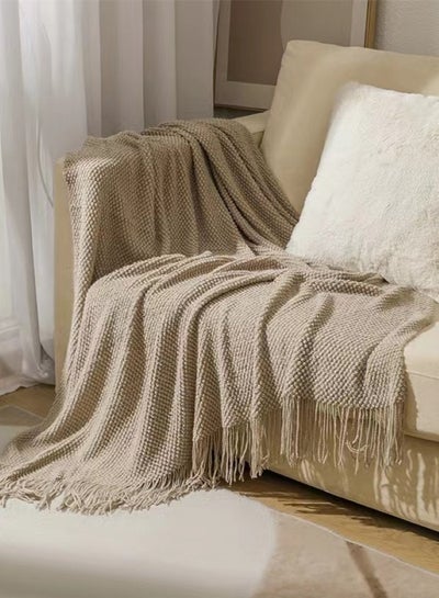 اشتري 1-Piece Lightweight All Season Sofa Blanket Air Conditioner Blanket Acrylic Fiber Khaki 172 x 127 cm في الامارات