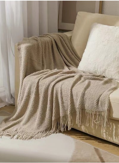 Buy 1-Piece Lightweight All Season Sofa Blanket Air Conditioner Blanket Acrylic Fiber Khaki 172 x 127 cm in UAE