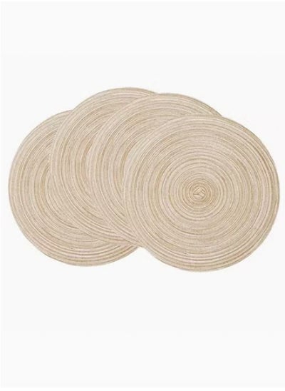 Buy Set Of 4 Round Cotton Braided Table Place Mats Beige 15inch in UAE