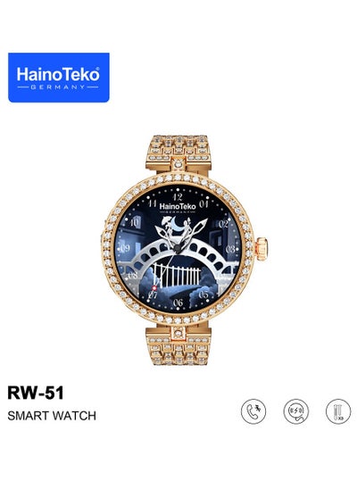 Buy Haino Teko Germany RW51 Ladies Smart Watch With Round Shape AMOLED Display and Wireless Charger Gold in UAE