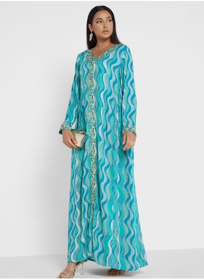 Buy Printed V-Neck Jalabiya in UAE