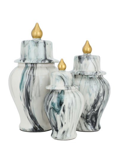 Buy White Marble Oil Vase Set With Lid  3 Pieces in Saudi Arabia