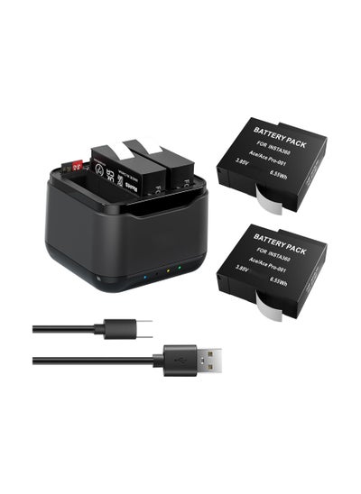 اشتري 360 Ace Series Batteries (2PCS 1800mAh) Fast Charge Hub, Insta360 Ace Pro/Ace, Fast Portable 3 Channel Battery Charging Storage Station, Misro SD Card Accessories Slots, High Capacity Electric Core في الامارات