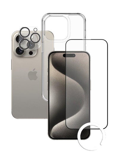 Buy 3 in 1 iPhone 15 Pro Case Screen Protector Camera Lens Clear in Saudi Arabia