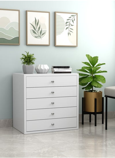 Buy Wooden 5 Drawer Chest Wardrobe White 66x67x45cm in UAE