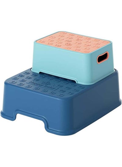 Buy 2 Step Stool with Anti-Slip Surface & Base, Kids Step Stool for Toddlers Potty Training, Toddler Step Stool for Bathroom, Kitchen, Living Room, Bedroom, Toy Room (Blue) in Saudi Arabia