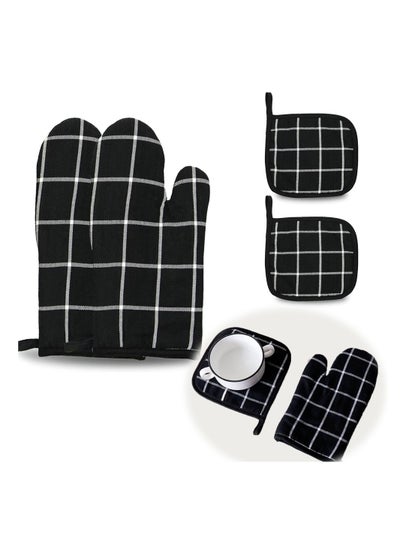 اشتري Microwave Glove Kit, 4-Pcs Kitchen Heat Resistant Oven Mitts and Pot Holders Set for Cooking/Baking/Grilling - Protect Your Hands with Comfort Durable Oven Gloves and Potholders في الامارات