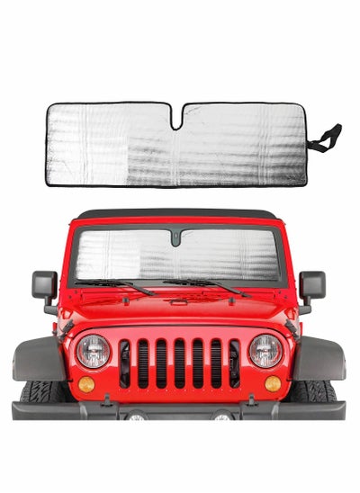 اشتري Windshield Sun Shade, Fit for 1997-2018 Jeep Wrangler TJ JK JKU, Sunshades Heat Shield, Aluminum Foil Triple Laminate Structure (Silver) في السعودية