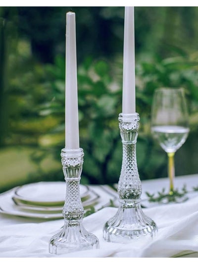 Buy Candlestick Holders Set Taper Candle Holders Bulk, Clear Glass Candle Holders for Wedding Spring Party Romantic Dinner Festival & Windowsill Decor in Saudi Arabia