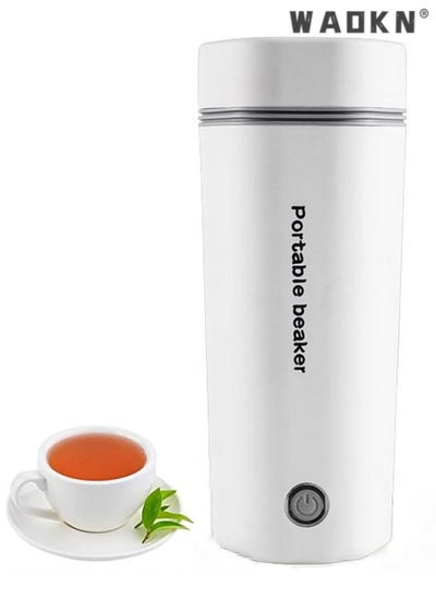 اشتري Portable Electric Kettle, Stainless Steel Liner Travel Electric Cup Home Mini Heating Teapot Fast Cooking Single Cup Water Heater 350ml Hot Water Bottle (White 350ML) في الامارات