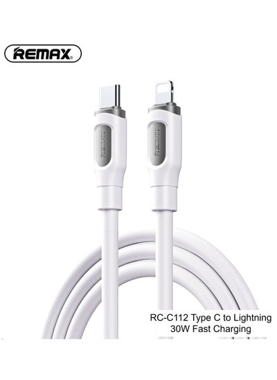 اشتري كابل شحن وبيانات من النوع C إلى Lightning من سلسلة Ruinay RC-C112، 1 متر، USB C، شحن سريع بقوة 30 وات، أبيض، لهاتف iPhone 14 13 12 11 X Xs Pro، Pro Max، Plus، iPad في السعودية