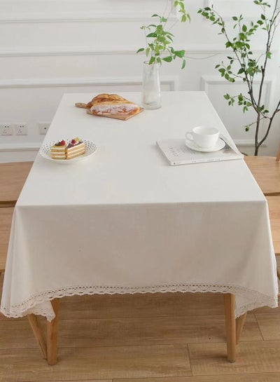 Buy 1-Piece Simplicity Rectangle Solid Color Lacework Table Cover/Dining Tablecloth/Coffee Tablecloth Cotton and Linen Beige 140 x 200 Centimeter in UAE