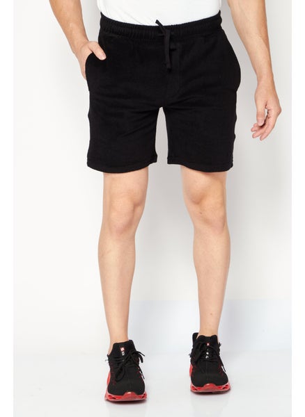 Buy Men Drawstring Brand Logo Textured Shorts, Black in Saudi Arabia