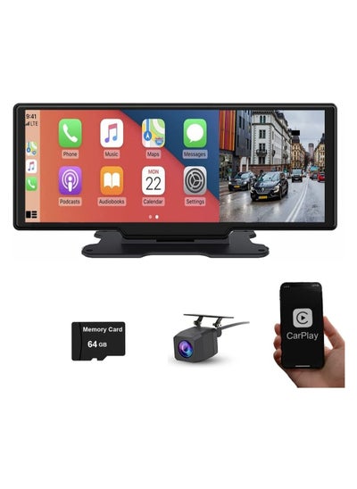 Buy 10.26" Car Dash Cam Carplay Android Auto On Dashboard 4K 3840*2160P Rearview Mirror Camera with WiFi Bluetooth Digital Video Recorder Dual Lens + 64G TF Card in UAE