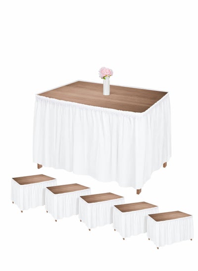 اشتري Table Skirt, Plastic Waterproof Reusable Tablecloth Skirt for Birthday Wedding Holiday Party Reception Decorations, White, 6 Pack, 14 Feet x 29 Inch في السعودية