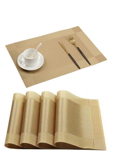 Buy 4Pcs Placemats for Dining Table Easy to Clean Plastic Washable Placemat for Kitchen Table Indoor Outdoor Table Mats Heat-resistand Washable Woven Vinyl Table Mats (Gold) in UAE