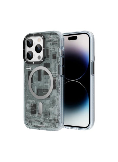 Buy Magnetic Technology Circuit (MagFit) compatible with MagSafe case for iPhone 15 Pro Max cover Full Protection, Slim Thin Matte Anti-Scratch, Soft Bumper, Translucent Matte Hard Back Cover - Grey in UAE