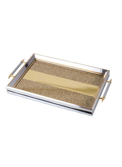 Buy Wooden serving tray, silver-golden color, with a floor of golden crystals, with a silver hand in Saudi Arabia