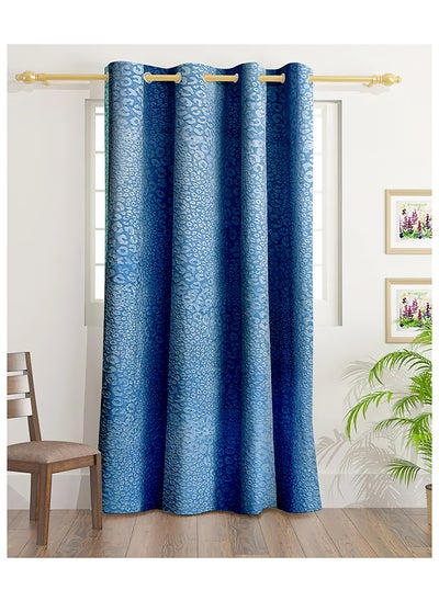 Buy Sophia Velvet Emboss Print Curtains With Groomets - Polyester-Single Window Curtain- Sound, Sunlight And Heat Insulation- 240X140Cm - Blue in UAE