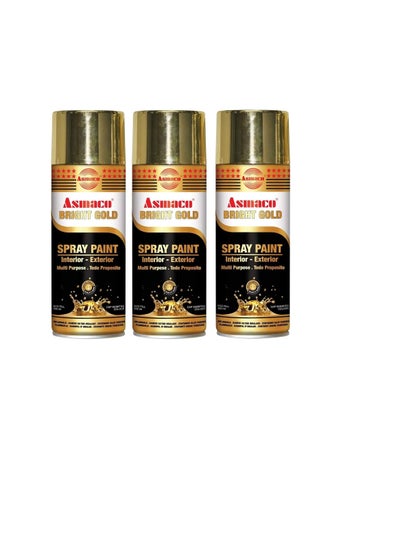 Buy Asmaco Spry Paint Bright Gold 400 ml Eco Fill, Pack of Three, Multi Purpose Interior Exterior Quick Drying Acrylic Paint in UAE