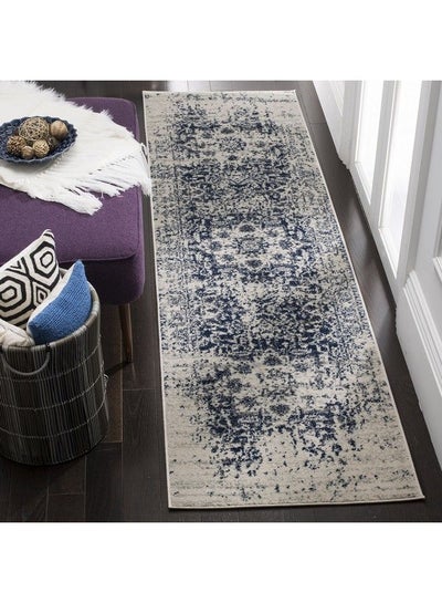 Buy Madison Collection Runner Rug 2'3" X 10' Cream & Navy Snowflake Medallion Distressed Design Nonshedding & Easy Care Ideal For High Traffic Areas In Living Room Bedroom (Mad603D) in UAE