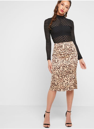 Buy Animal Print Satin Midi Skirt in Saudi Arabia