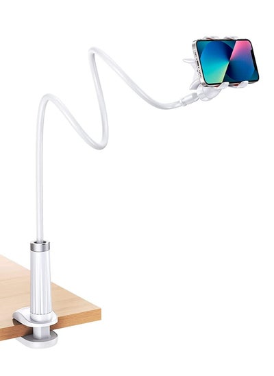 Buy Phone Holder 360 Adjustable Lazy Holder Mount Clamp with Sturdy Aluminum Alloy Arm Compatible for iPhone 13/13 Mini/13 Pro/13 Pro Max 12 11 Pro Max, Samsung S22 S21 All 4"-7.1" Phones（White） in UAE