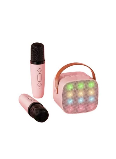 Buy Kids Mini Karaoke Machine 2 Wireless Microphones Bluetooth Speaker 18 Pre-Loaded Songs Birthday Gifts with Colorful Lights (Pink) in Saudi Arabia